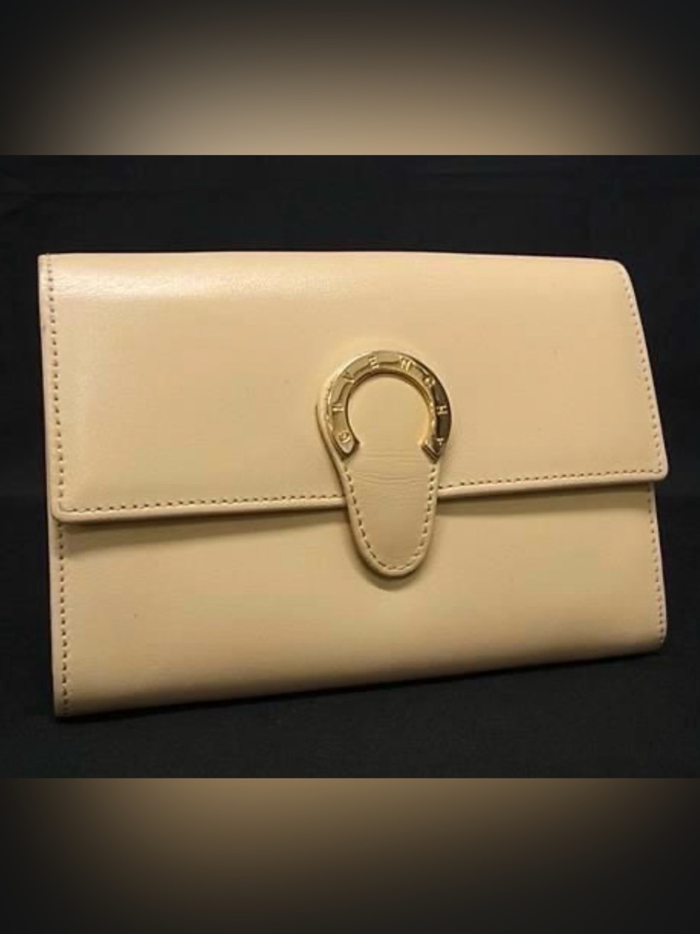 Givenchy Cream Leather Flap Wallet with Gold Accent